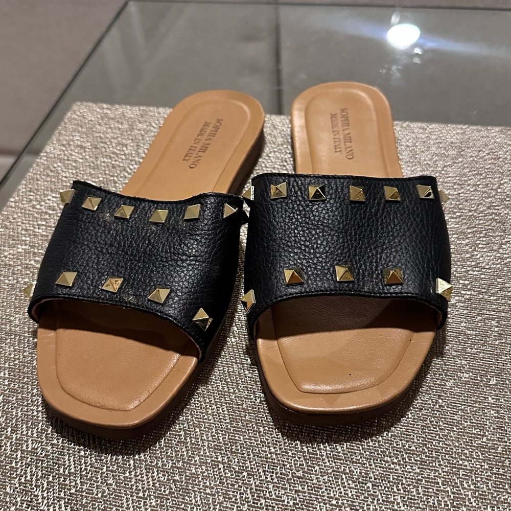 Black and Gold Studded Slide Sandals